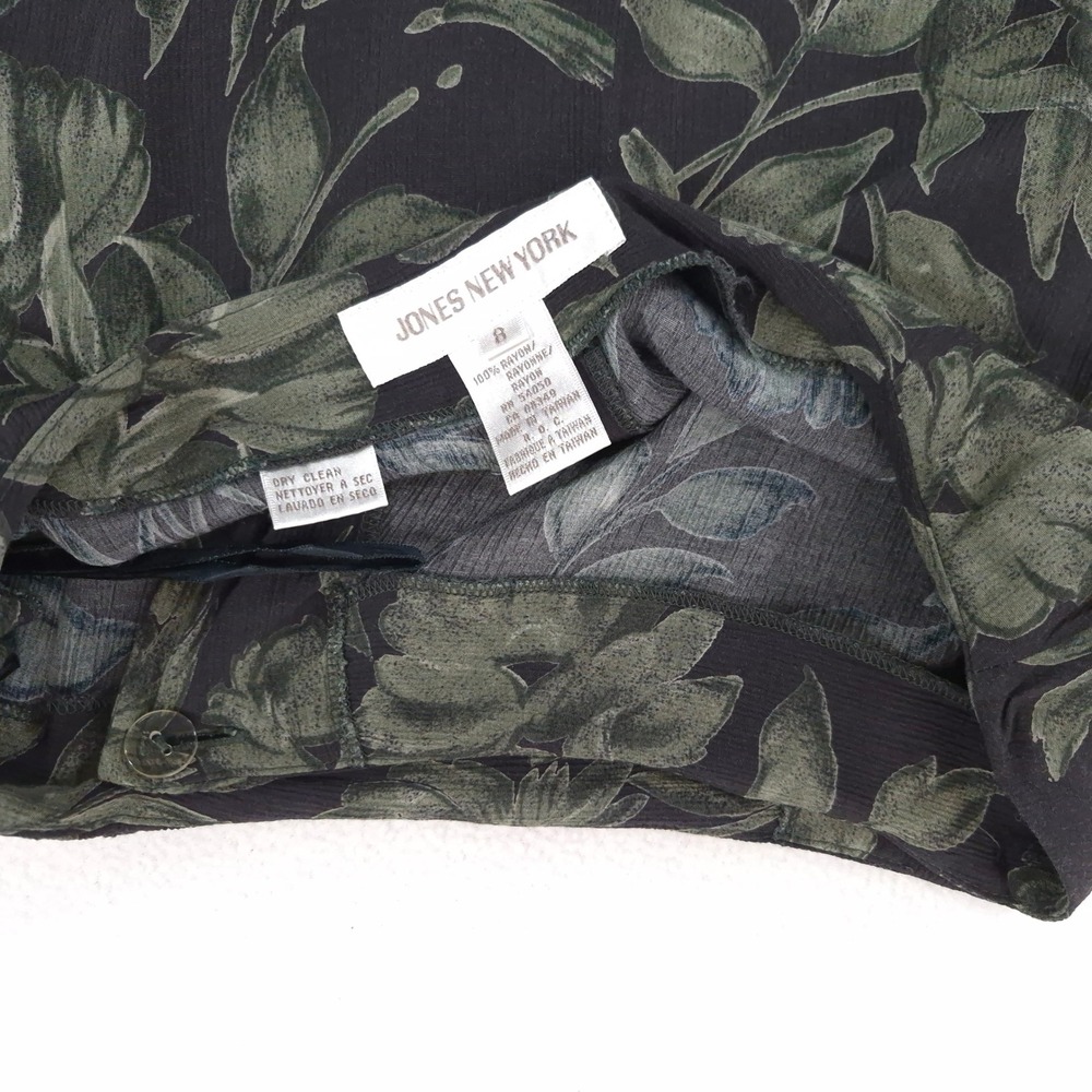 Jones New York Floral Maxi Skirt Green Black Size 8 Vintage 90s Rayon Wrap Style - Picture 5 of 9